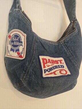 VTG 90s Shane Pabst Blue Ribbon PBR Denim Slouchy Crossbody Bag Purse